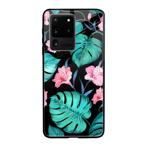 Tropical Leaves & Pink Flowers Samsung Galaxy S20 Ultra Glass Back Cover Online
