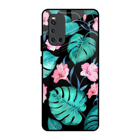 Tropical Leaves & Pink Flowers Vivo V19 Glass Back Cover Online