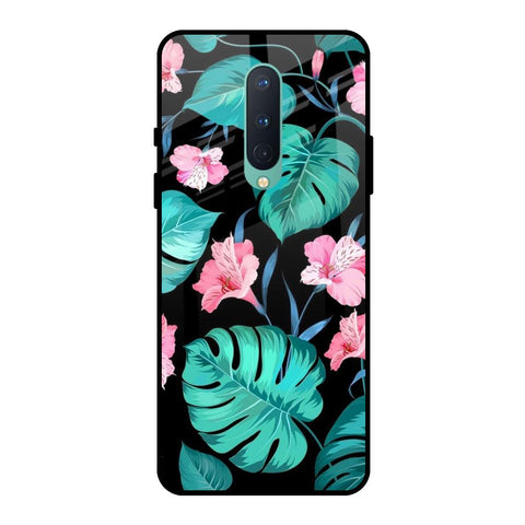 Tropical Leaves & Pink Flowers OnePlus 8 Glass Back Cover Online