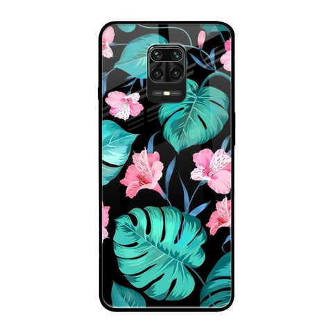 Tropical Leaves & Pink Flowers Redmi Note 9 Pro Max Glass Back Cover Online