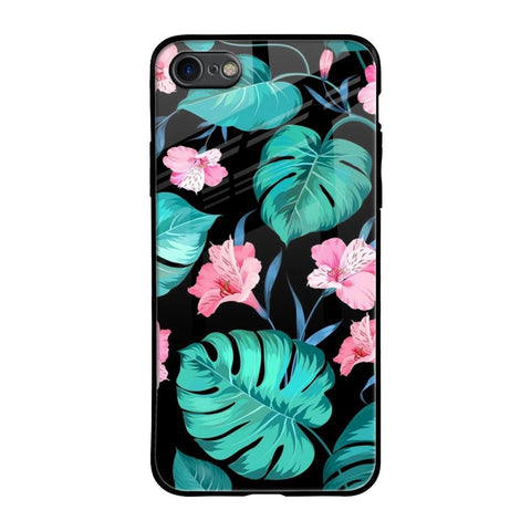 Tropical Leaves & Pink Flowers iPhone SE 2020 Glass Back Cover Online