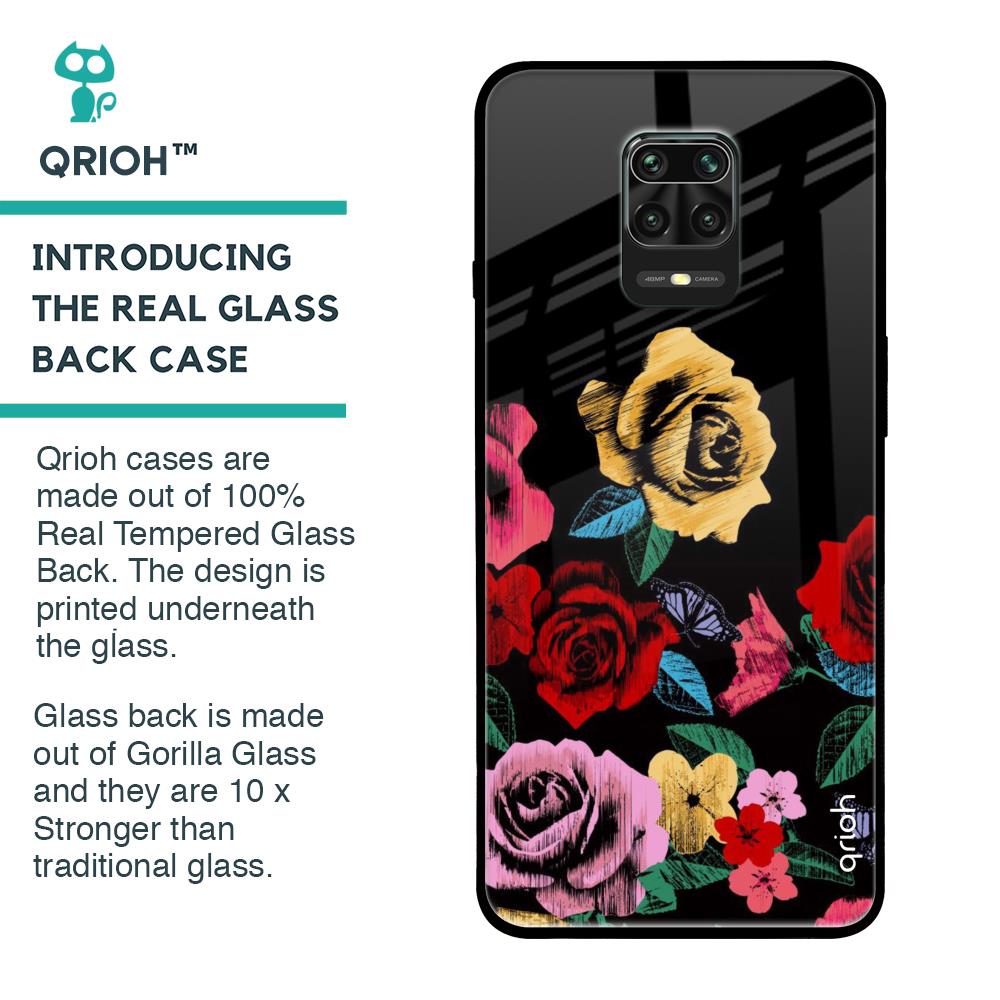 Floral Decorative Glass Case For Xiaomi Redmi Note 9 Pro