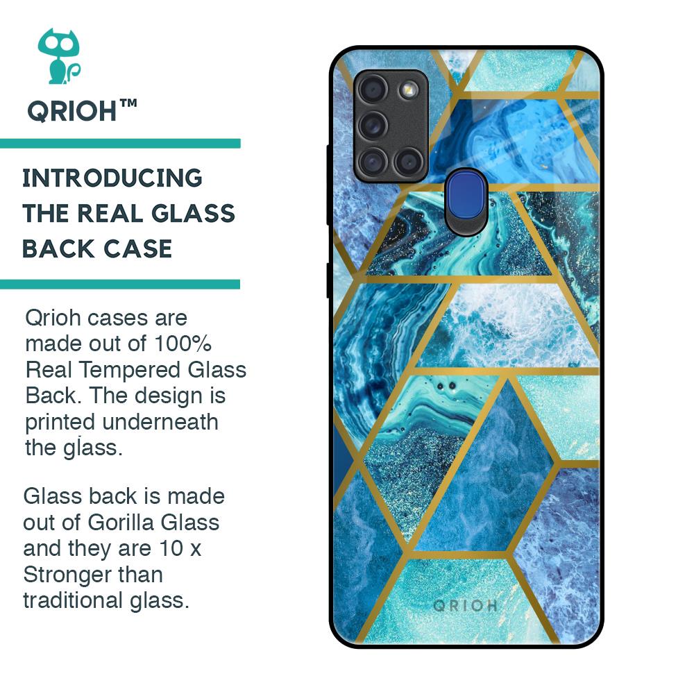 Turquoise Geometrical Marble Glass Case for Samsung A21s