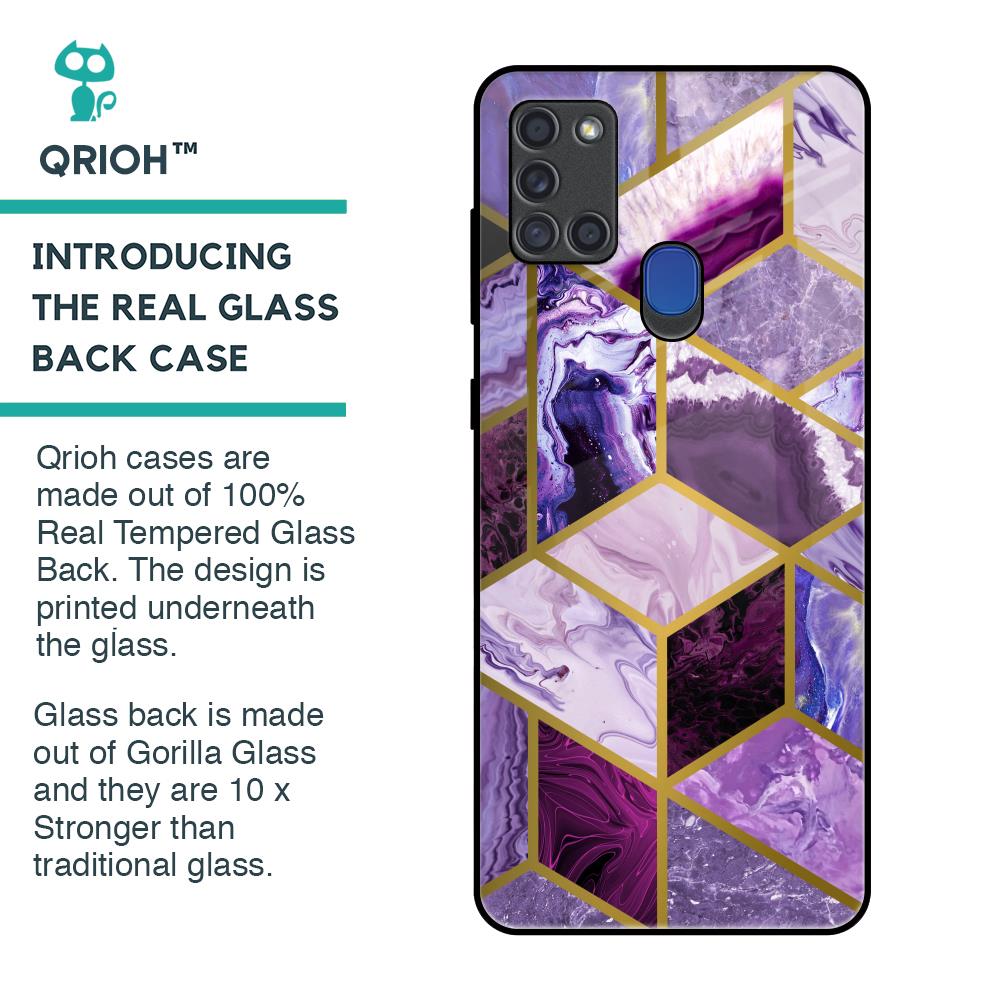 Purple Rhombus Marble Glass Case for Samsung A21s
