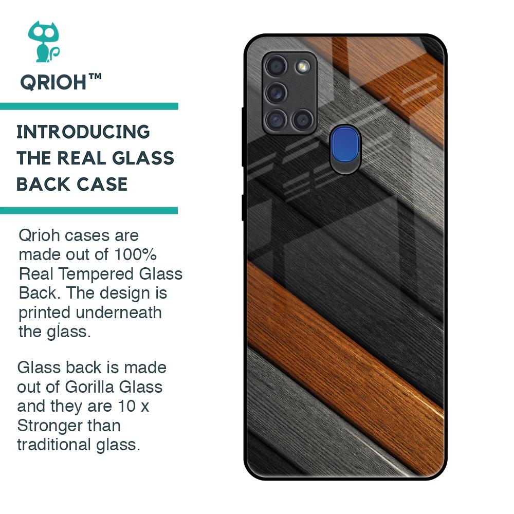 Tri Color Wood Glass Case for Samsung A21s