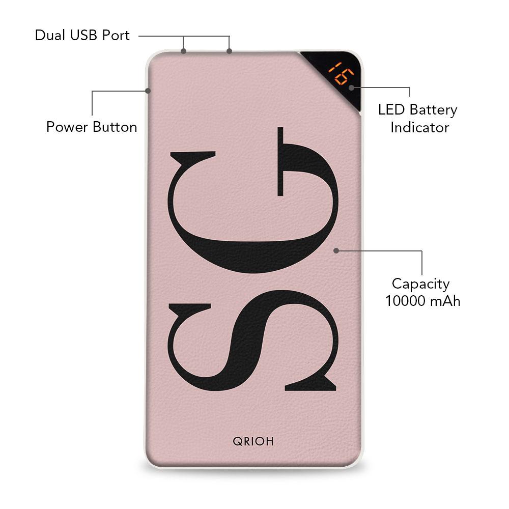Solid Pink Initials Customized Power Bank