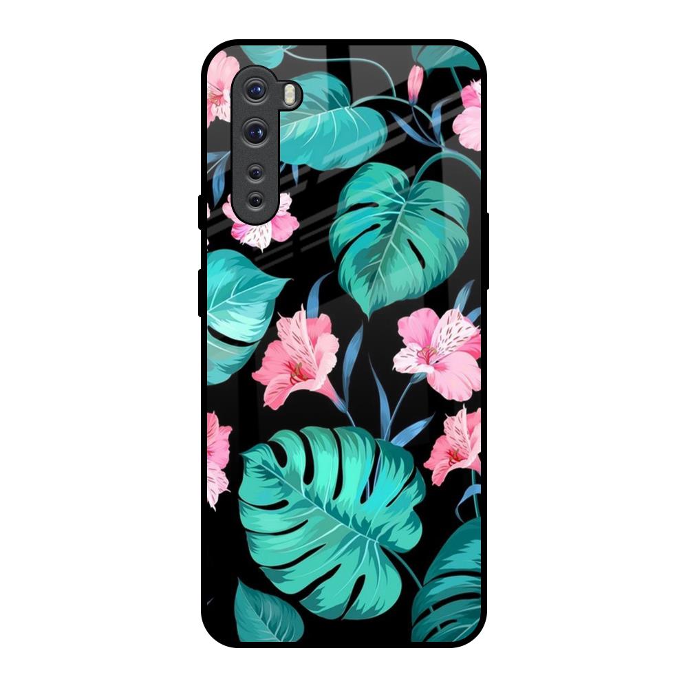 Tropical Leaves & Pink Flowers OnePlus Nord Glass Back Cover Online