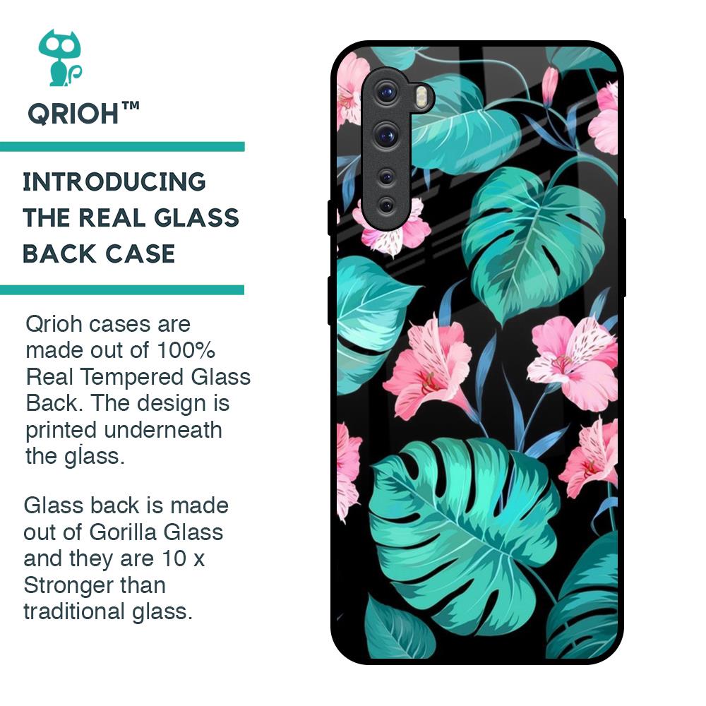 Tropical Leaves & Pink Flowers Glass Case for OnePlus Nord