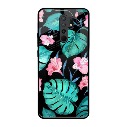Tropical Leaves & Pink Flowers Redmi 9 prime Glass Back Cover Online