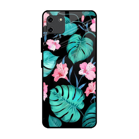 Tropical Leaves & Pink Flowers Realme C11 Glass Back Cover Online