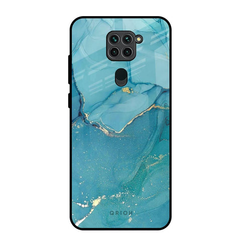 Blue Golden Glitter Redmi Note 9 Glass Back Cover Online