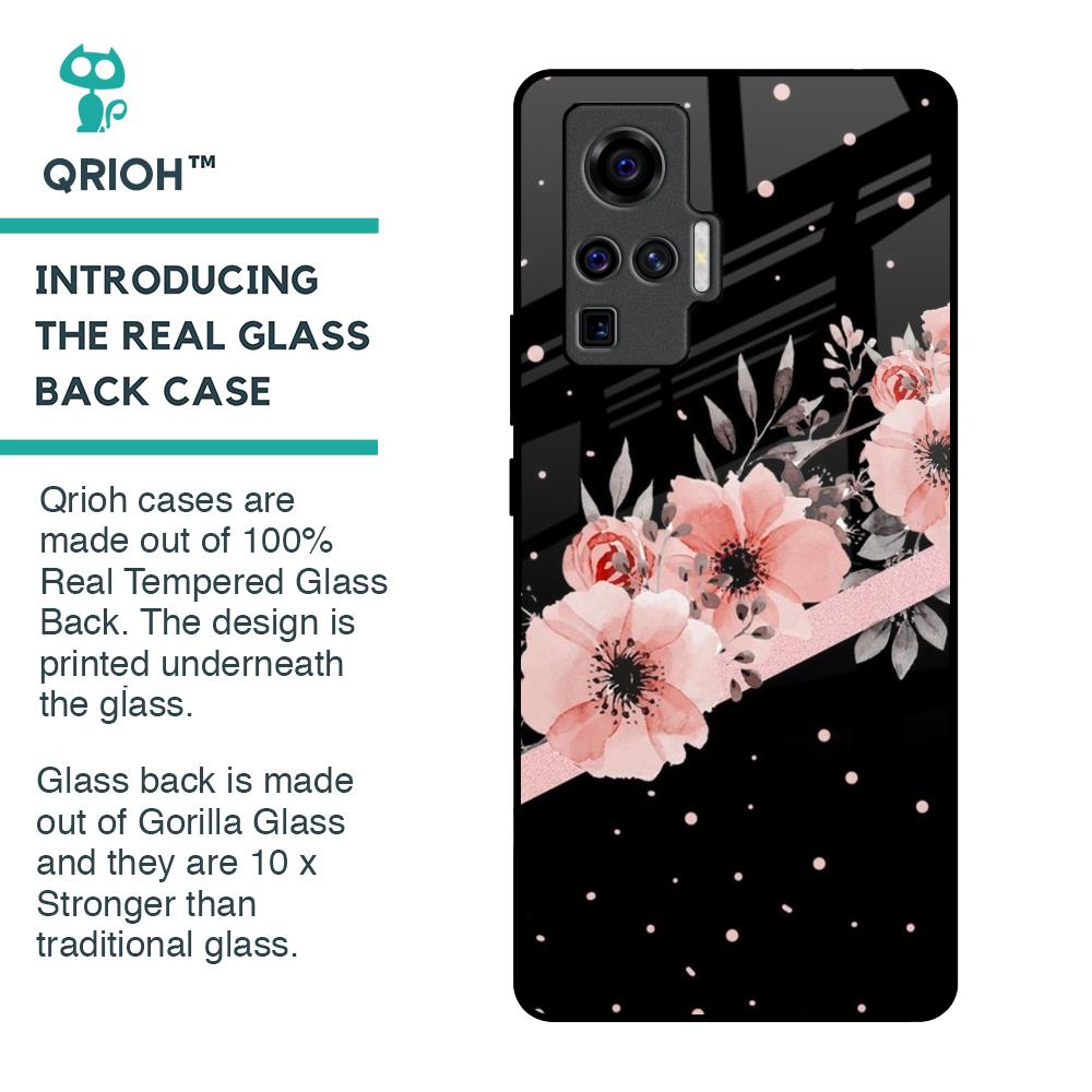 Floral Black Band Glass Case For Vivo X50 Pro