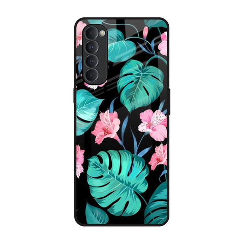 Tropical Leaves & Pink Flowers Oppo Reno4 Pro Glass Back Cover Online