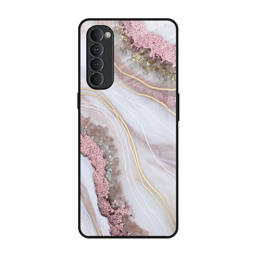 Pink & Gold Gllitter Marble Oppo Reno4 Pro Glass Back Cover Online