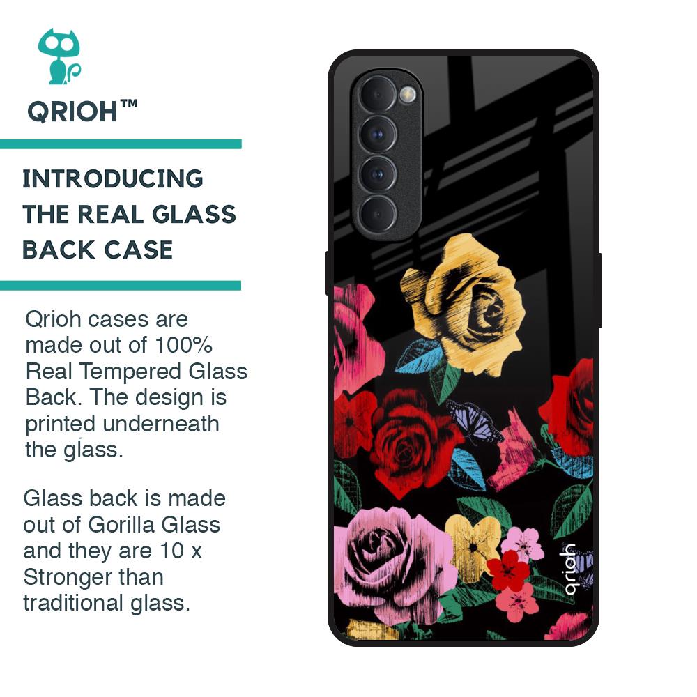 Floral Decorative Glass Case For Oppo Reno4 Pro