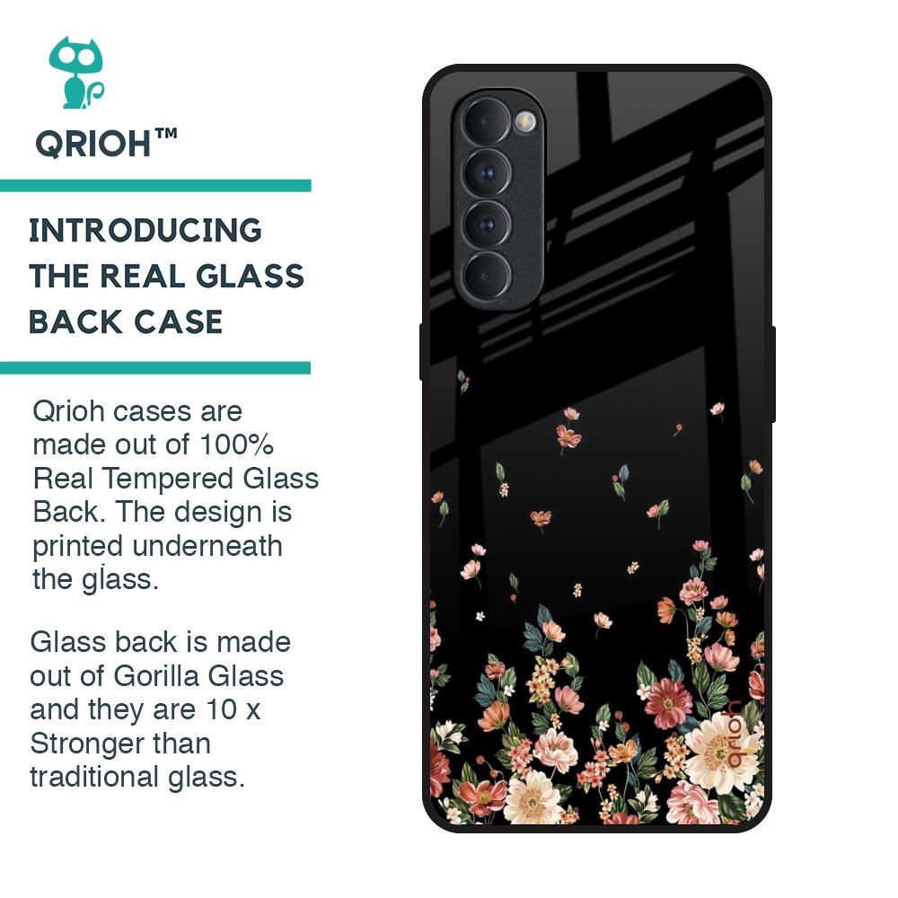 Floating Floral Print Glass Case for Oppo Reno4 Pro