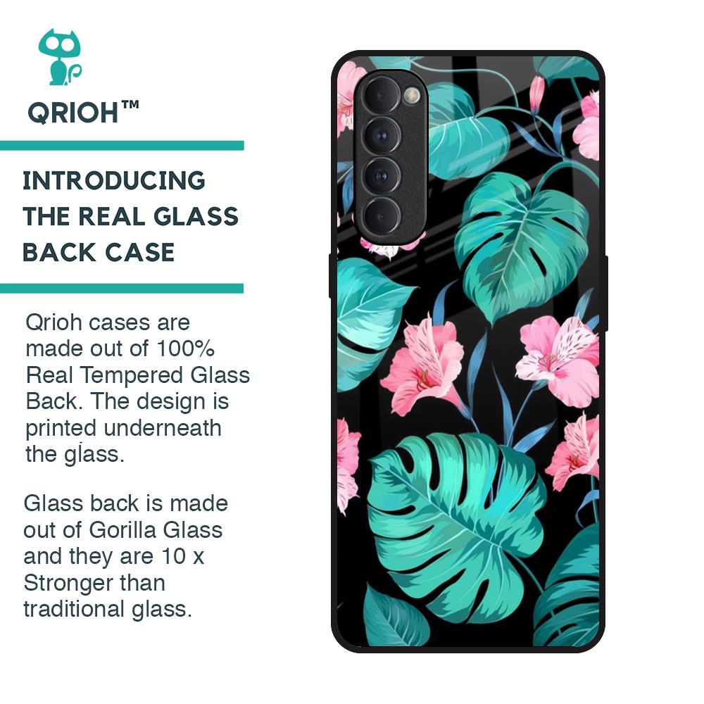 Tropical Leaves & Pink Flowers Glass Case for Oppo Reno4 Pro