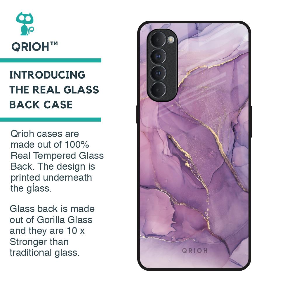 Purple Gold Marble Glass Case for Oppo Reno4 Pro