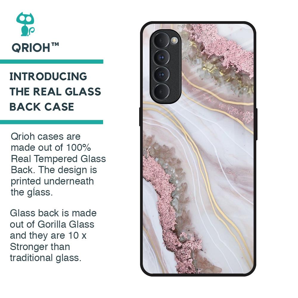 Pink & Gold Gllitter Marble Glass Case for Oppo Reno4 Pro