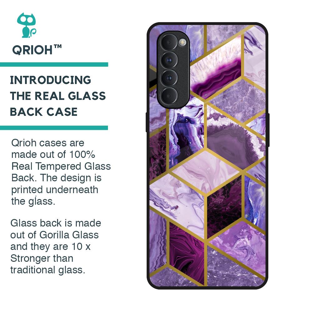 Purple Rhombus Marble Glass Case for Oppo Reno4 Pro