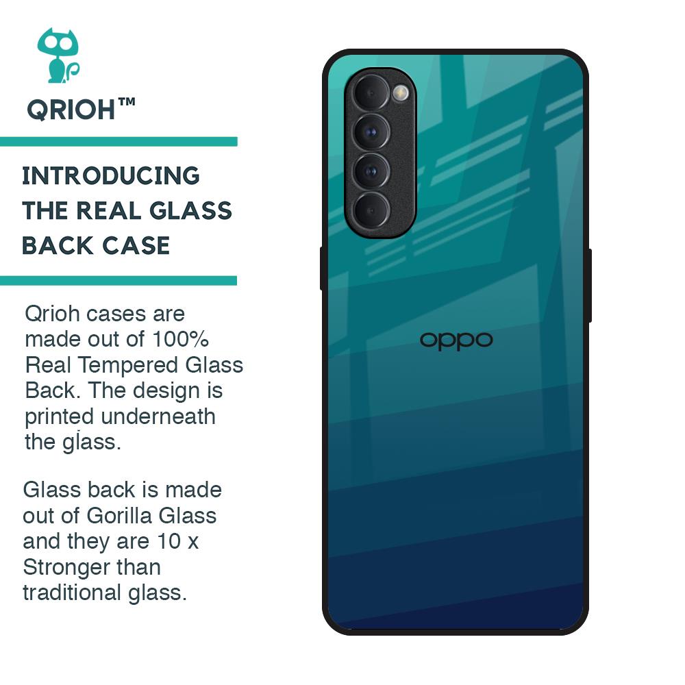 Green Triangle Pattern Glass Case for Oppo Reno4 Pro