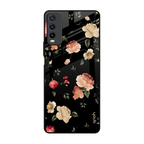 Black Spring Floral Vivo Y20 Glass Back Cover Online