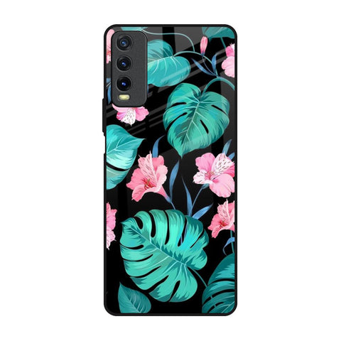 Tropical Leaves & Pink Flowers Vivo Y20 Glass Back Cover Online