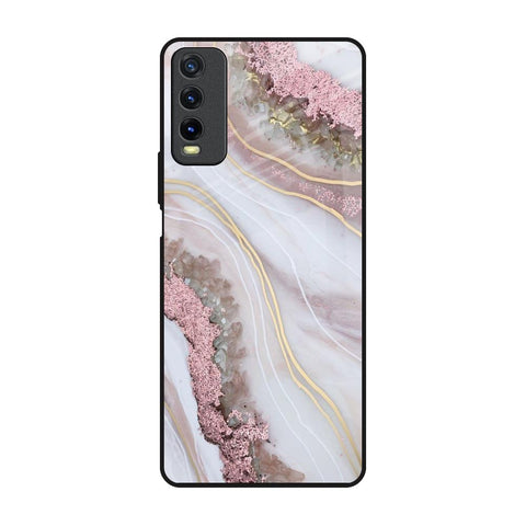 Pink & Gold Gllitter Marble Vivo Y20 Glass Back Cover Online