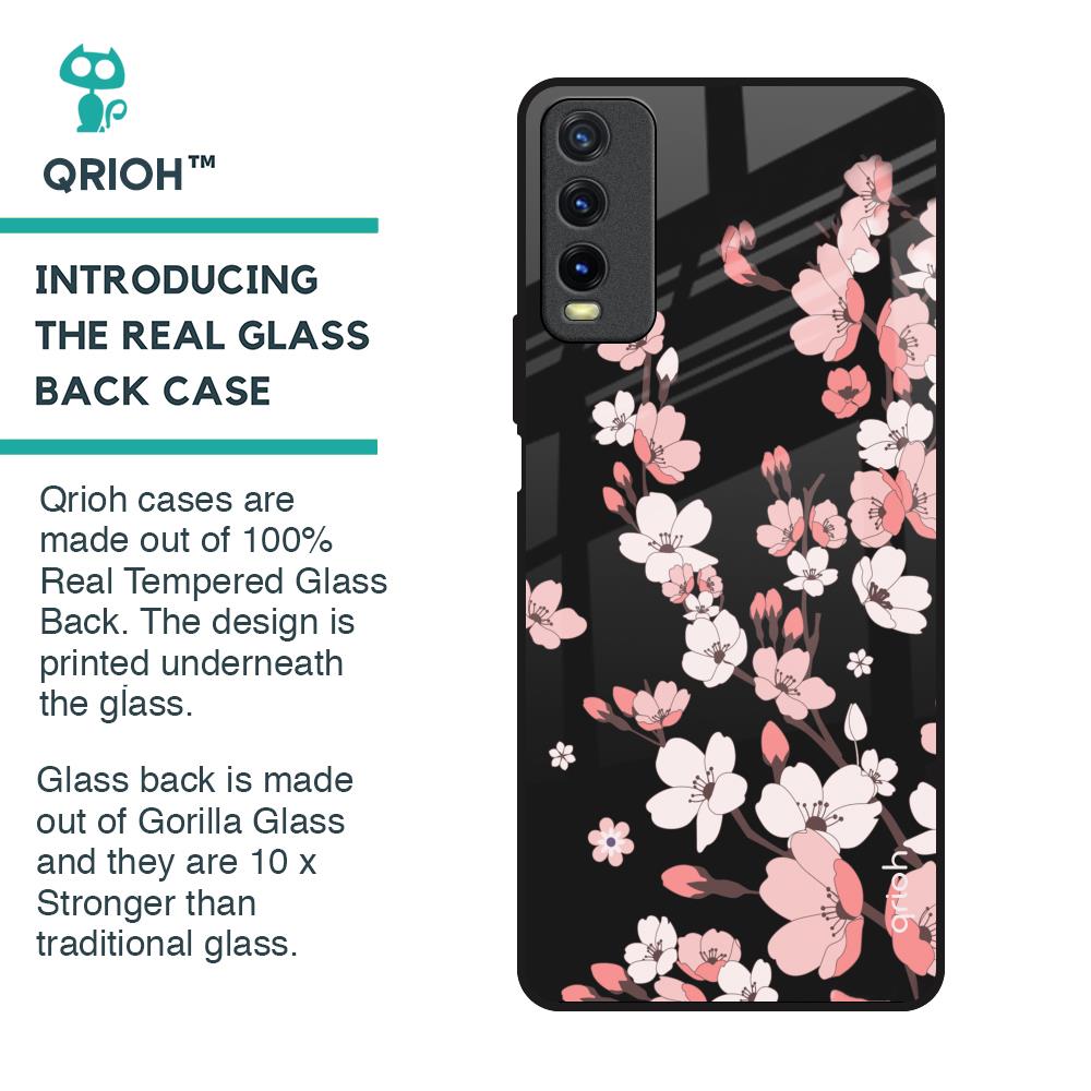 Black Cherry Blossom Glass Case for Vivo Y20