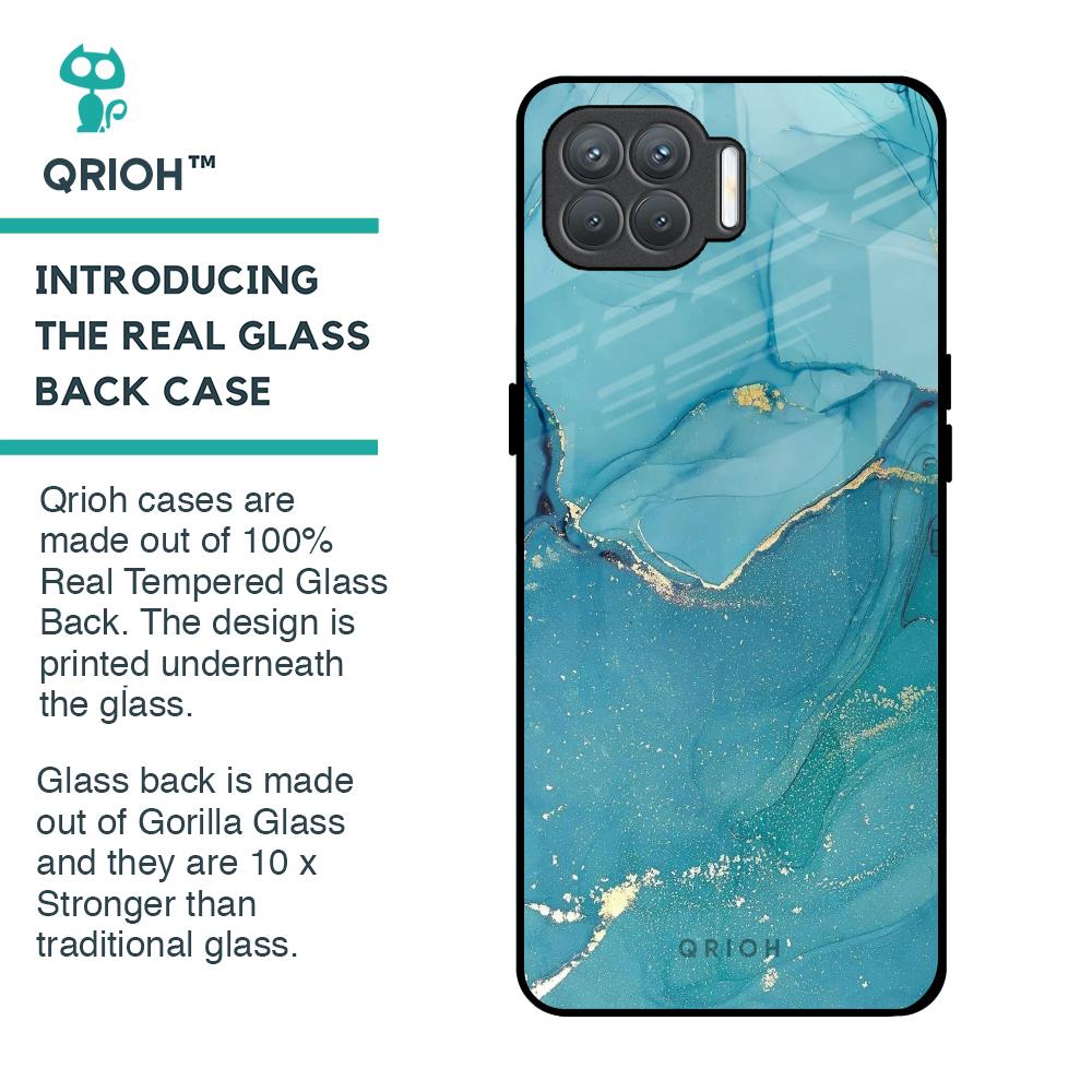 Blue Golden Glitter Glass Case for Oppo F17 Pro