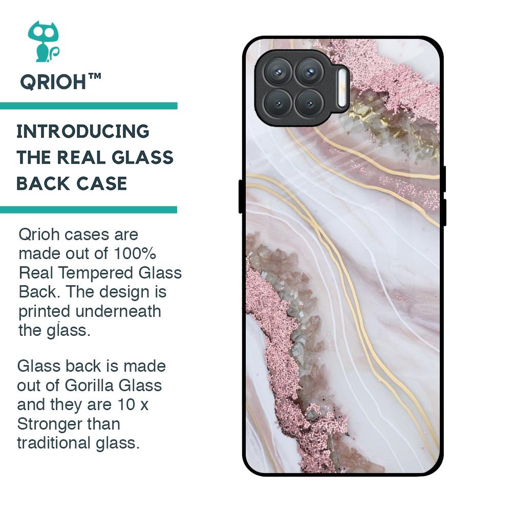 Pink & Gold Gllitter Marble Glass Case for Oppo F17 Pro