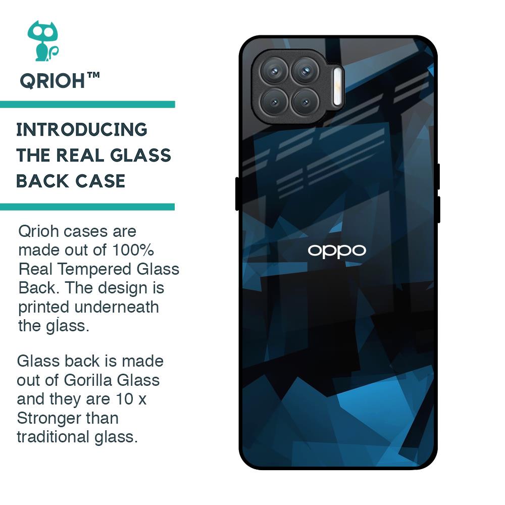Polygonal Blue Box Glass Case For Oppo F17 Pro