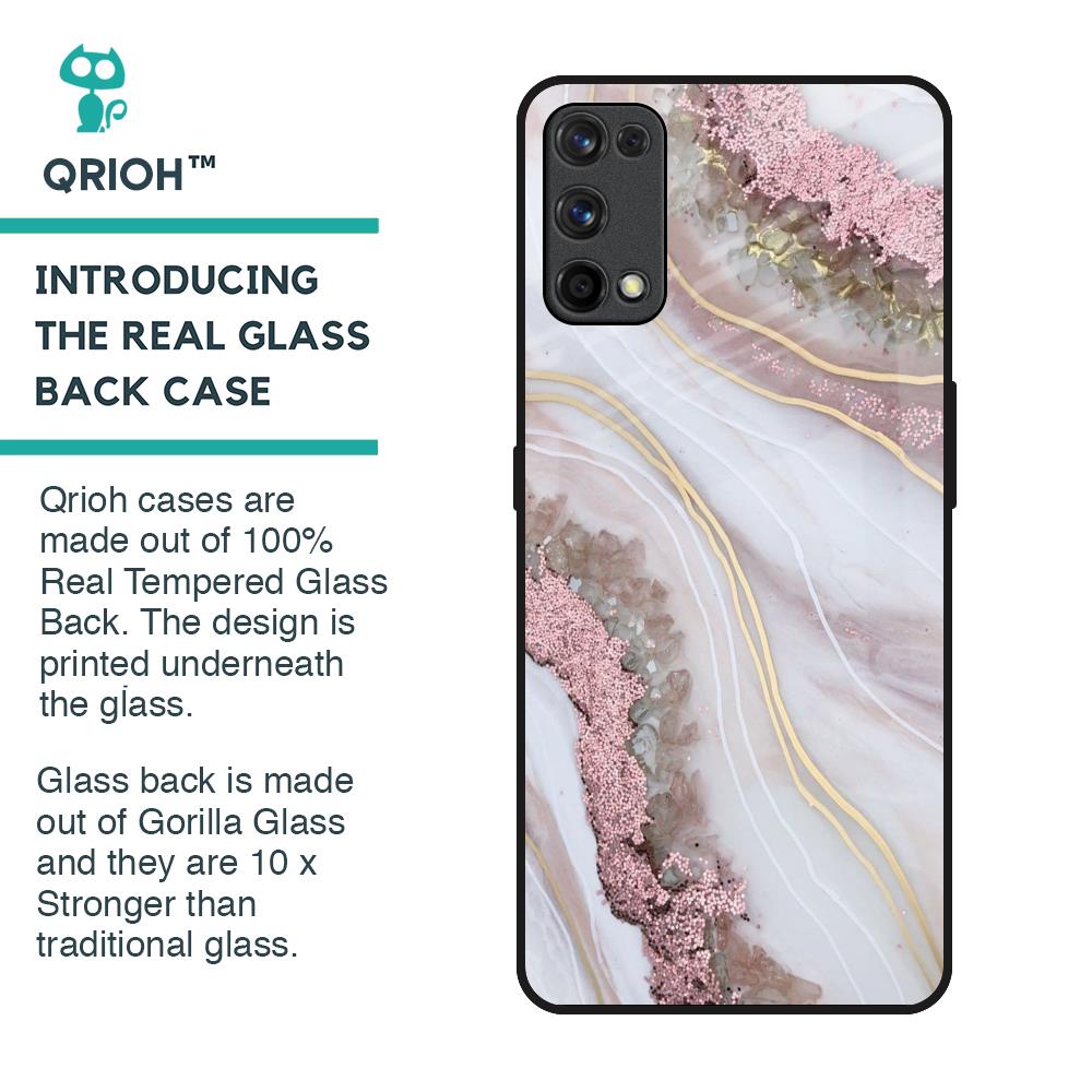 Pink & Gold Gllitter Marble Glass Case for Realme 7 Pro