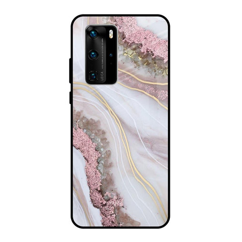 Pink & Gold Gllitter Marble Huawei P40 Pro Glass Back Cover Online