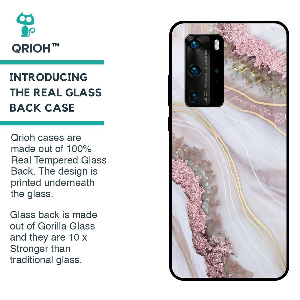 Pink & Gold Gllitter Marble Glass Case for Huawei P40 Pro