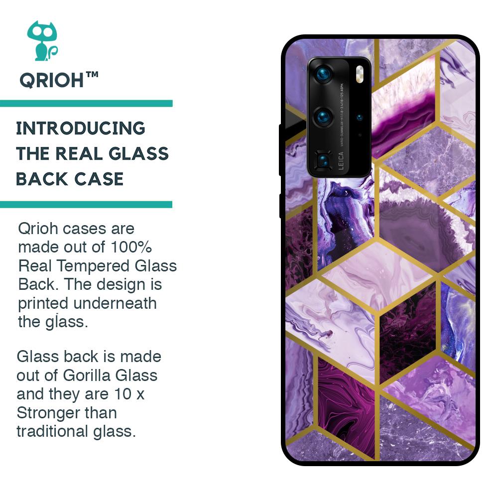 Purple Rhombus Marble Glass Case for Huawei P40 Pro