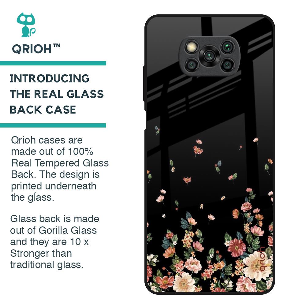 Floating Floral Print Glass Case for Poco X3