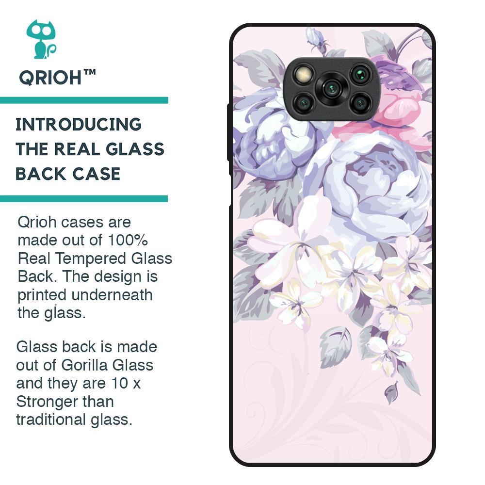 Elegant Floral Glass Case for Poco X3