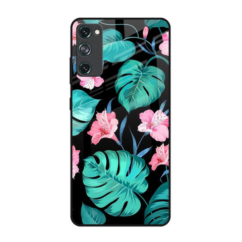 Tropical Leaves & Pink Flowers Samsung Galaxy S20 FE Glass Back Cover Online