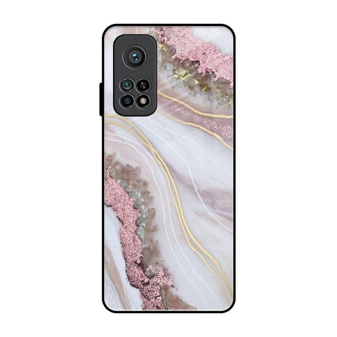 Pink & Gold Gllitter Marble Xiaomi Mi 10T Glass Back Cover Online