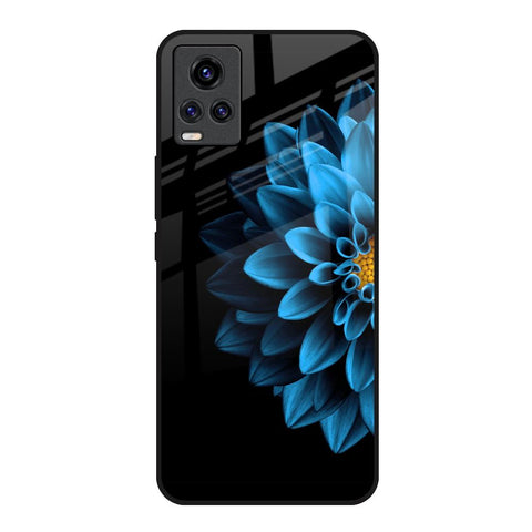 Half Blue Flower Vivo V20 Glass Back Cover Online