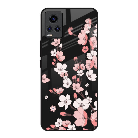 Black Cherry Blossom Vivo V20 Glass Back Cover Online