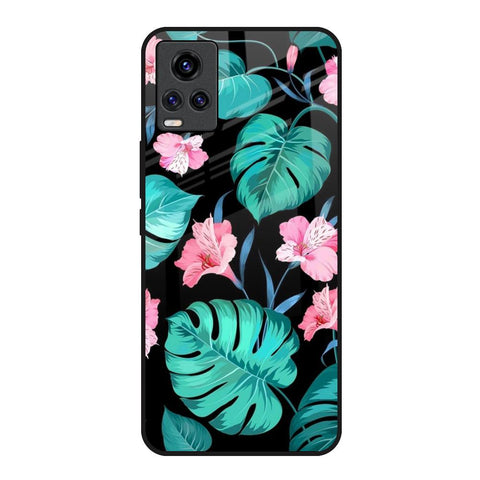 Tropical Leaves & Pink Flowers Vivo V20 Glass Back Cover Online