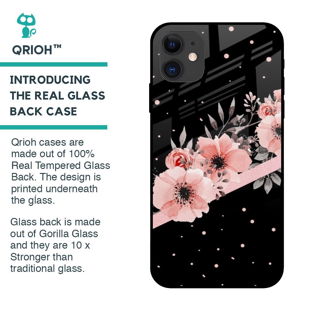 Floral Black Band Glass Case For iPhone 12