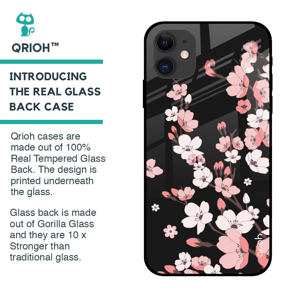 Black Cherry Blossom Glass Case for iPhone 12