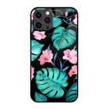 Tropical Leaves & Pink Flowers iPhone 12 Pro Max Glass Back Cover Online