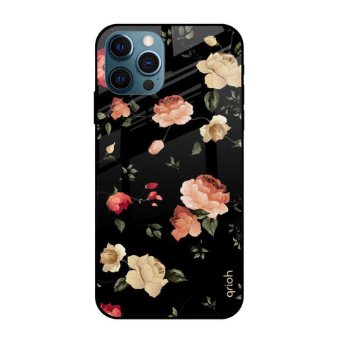 Black Spring Floral Apple iPhone 12 Pro Max Glass Cases & Covers Online