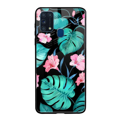Tropical Leaves & Pink Flowers Samsung Galaxy M31 Prime Glass Back Cover Online