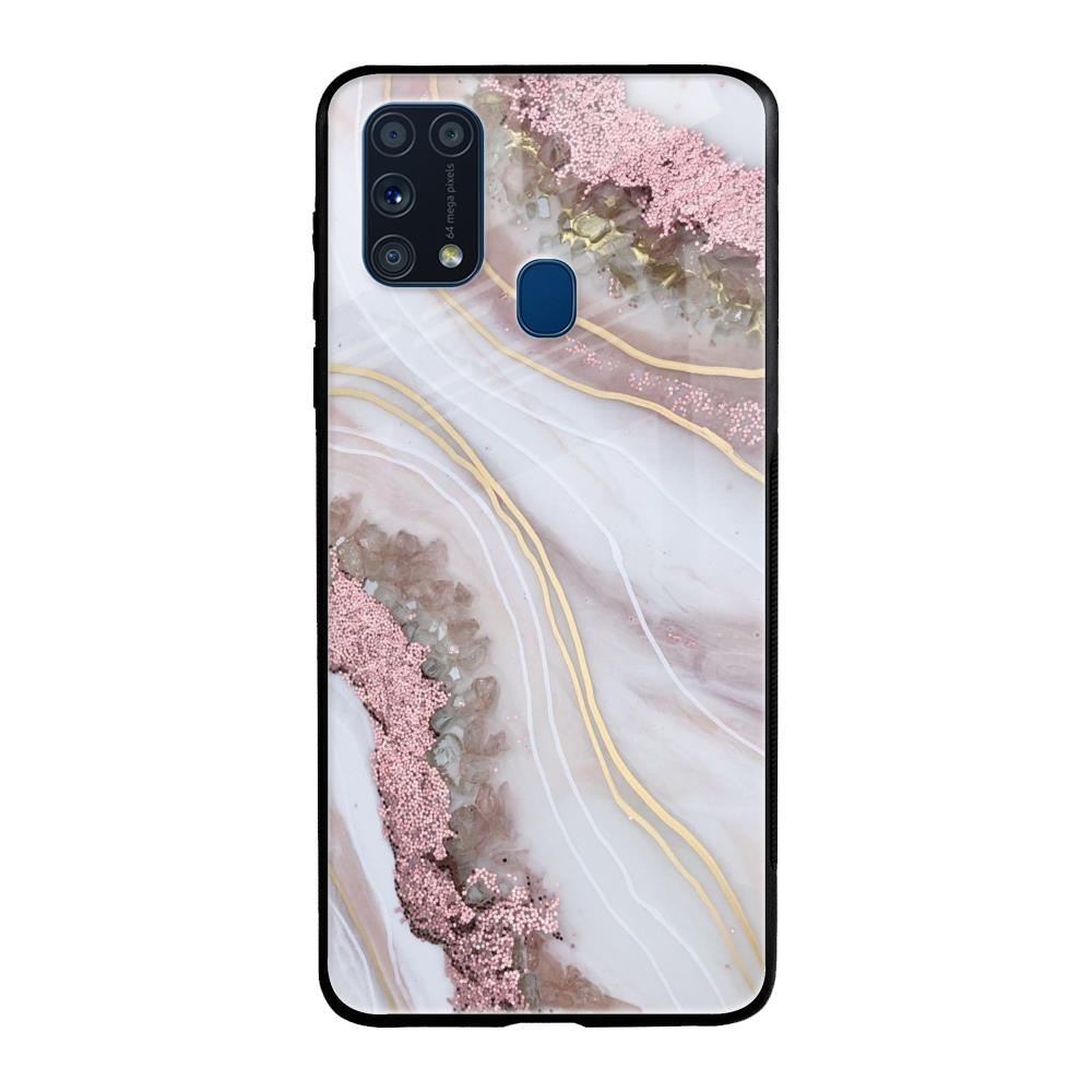 Pink & Gold Gllitter Marble Samsung Galaxy M31 Prime Glass Back Cover Online