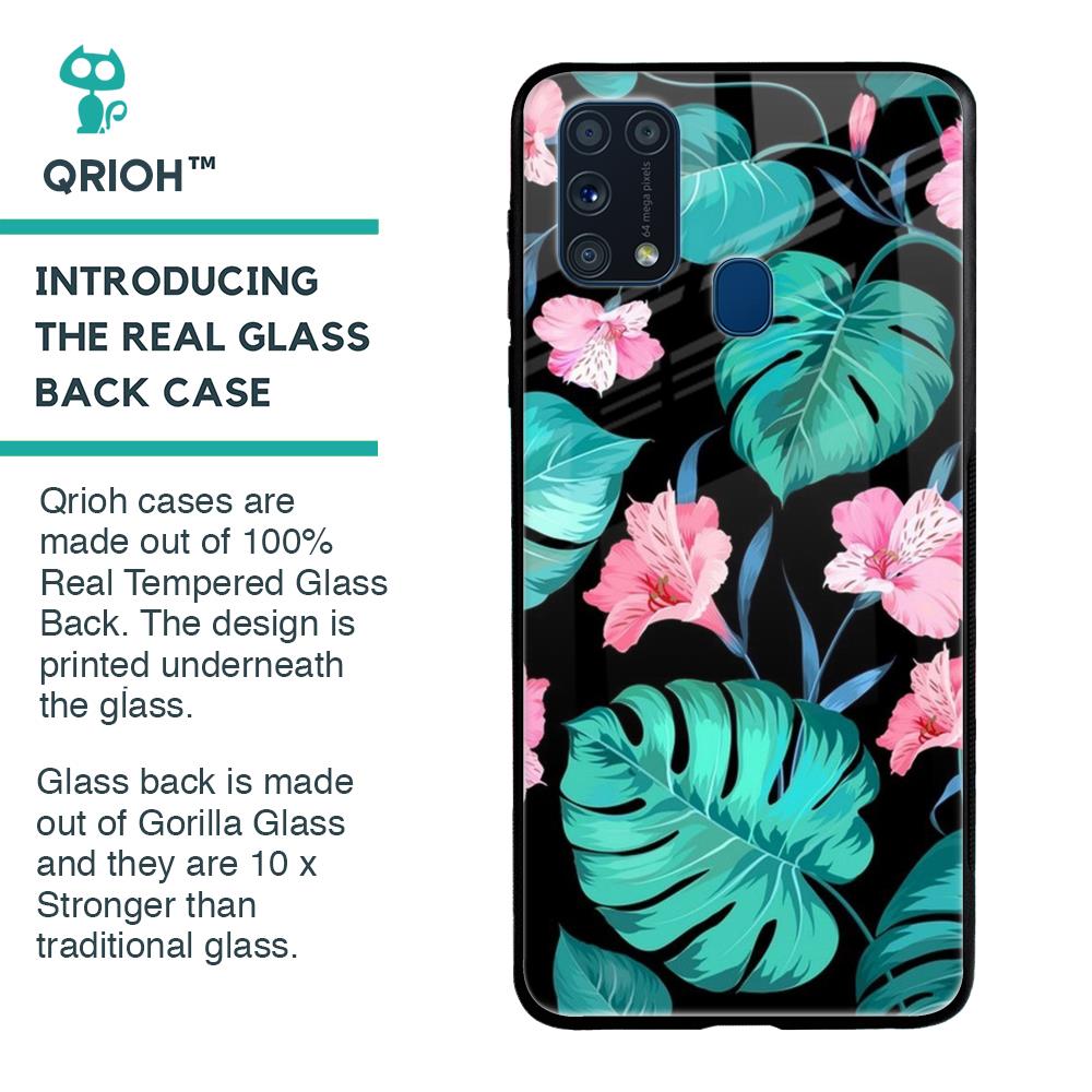 Tropical Leaves & Pink Flowers Glass case for Samsung Galaxy M31 Prime